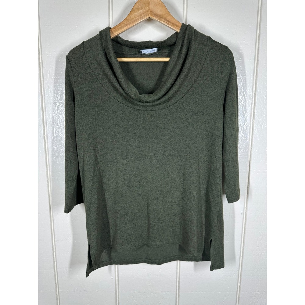 Market & Spruce Top Womens Small Green Cowl Neck 3/4 Sleeve Knit Pullover 2716